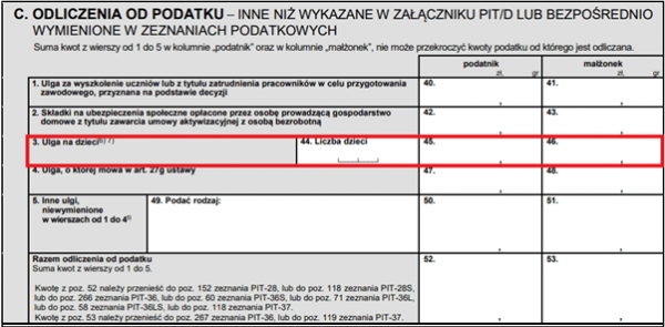 Ulga na dziecko1 Sekcja C - odliczenie ulgi na dziecko