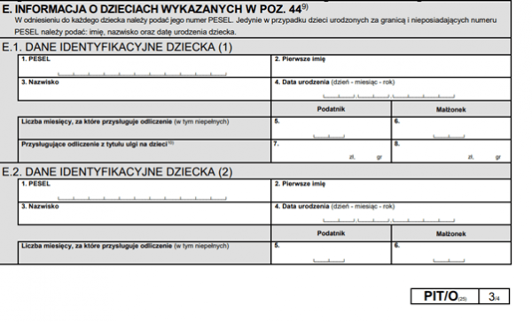 Ulga na dziecko2 Sekcja E - informacja o dzieciach na potrzeby Ulgi na dziecko